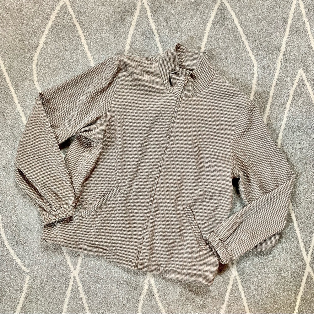 Orvis Vintage Brown Gingham Crinkle Zip-up Jacket